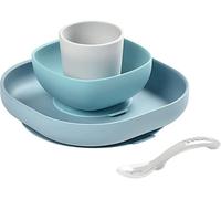 Kalanka-Béaba, Set Vaisselle Silicone Repas Bébé, Avec Ventouse, Anti-Dérapant, 4 Pièces, Assiette + Bol+ Verre + Cuillère, Silicone Saine Et Durable, Compatible Lave-Vaisselle, Micro-Onde, Jungle