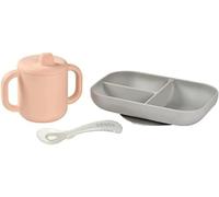 Kalanka-Béaba, Set Vaisselle Silicone Repas Bébé, Coffret Repas D'apprentissage, 3 Pièces, Assiette Compartimenté + Tasse + Cuillère, Silicone Saine Et Durable, Compatible Lave-Vaisselle, Micro-Onde,