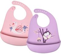 Kalanka-Bébé Bavoir Silicone Souple, Lot De 2 Bavoirs Étanches En Silicone, Bavoir Bébé En Silicone Imperméable, Tour De Cou Ajustable, Facile À Nettoyer Pour Bébés Et Jeunes Enfants, Chouette & Cygn