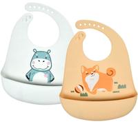 Kalanka-Bébé Bavoir Silicone Souple, Lot De 2 Bavoirs Étanches En Silicone, Pour Bébé Imperméable, Tour De Cou Ajustable, Facile À Nettoyer Pour Bébés Et Jeunes Enfants, Hippopotame & Hiot