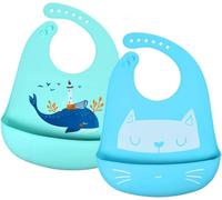 Kalanka-Bébé Bavoir Silicone Souple, Lot De 2 Bavoirs Étanches En Silicone, Pour Bébé Imperméable, Tour De Cou Ajustable, Facile À Nettoyer Pour Bébés Et Jeunes Enfants, Chat & Baleine