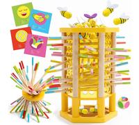 KALANKA-BEEFALL Grand, Jouet Montessori 4-en-1 pour Enfants dès 3 Ans - Jeu de Famille en Bois avec 12 Abeilles, Bâtonnets Colorés, Dés et Cartes - Jouet Éducatif, Cadeau Fille Garçon 3-9 Ans