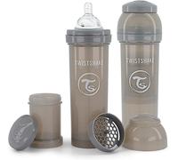 Kalanka-Biberon Anti-Colique Avec Récipient Pour Lait En Poudre Et Mélangeur - 2x 330ml Tétine En Silicone À Écoulement Rapide Biberon Sans Bpa 4+ Mois Gris
