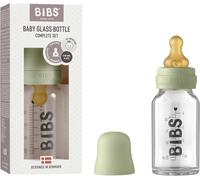 Kalanka-Bibs Baby Glass Bottle. Anti-Colique. Embout Rond En Latex De Caoutchouc Naturel. Favorise L`Allaitement Naturel (Vert, Complete Set - 110 Ml)