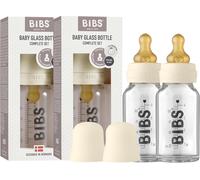 Kalanka-Bibs Baby Glass Bottle. Lot De 2. Anti-Colique. Embout Rond En Latex De Caoutchouc Naturel. Favorise L`Allaitement Naturel, Complete Set - 110 Ml (Pack Of 2), Ivory