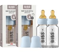 Kalanka-Bibs Baby Glass Bottle. Lot De 2. Anti-Colique. Embout Rond En Latex De Caoutchouc Naturel. Favorise L`Allaitement Naturel, Complete Set - 110 Ml (Pack Of 2), Baby Blue