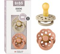 Kalanka-Bibs Boheme Lot De 2 Tétines. Sans Bisphénol A. Téterelle Ronde, Latex De Caoutchouc Naturel, Taille 1 (0-6 Mois), Vanilla/Peach