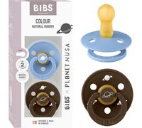 Kalanka-Bibs Tétine Colour Planet Nusa. Lot De 2 Sucettes. Sans Bisphénol A, Téterelle Ronde. Latex De Caoutchouc Naturel, Fabriqué Au Danemark, Taille 2 (6-18 Mois), Sky Blue Mix