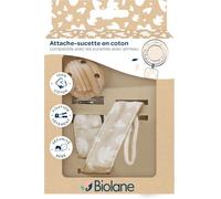 Kalanka-Biolane - Attache Tétine Bébé - Pour Tétine Avec Anneau - Tissu 100% Coton - Beige - Fixation Cordon - Clip En Bois Et Métal - Double Sécurité & Anti-Glisse