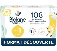 Kalanka-Biolane - Couches Bébé Taille 1 - (2-5 Kg) - Peaux Sensibles - Ultra-Absorbant, Pas De Fuite, Jusqu'à 12h Au Sec - Confort & Protection - Demi Pack 81 Couches - Fabriqué En France