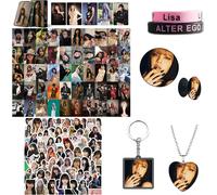 KALANKA-Blackpink Lisa Accessoire, Ensemble cadeau Lalisa, Coffret Cadeau Fans de Blackpink, Personal Lisa Rockstar Merchandise Coffret Cadeau, Carte Photo Sac à Cordon Bracelet Porte-Clés Autocollan