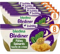 Kalanka-Blédiner Repas Bébé Dès 8 Mois, Pâtes Epinards Crème, 2x200g (Packx6)