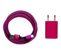 KALANKA-Bloc d'alimentation USB 1 A + cable de charge rapide USB-C en nylon de 2 m de qualit¿¿ sup¿¿rieure pour t¿¿l¿¿phone portable, tablette, smartphone - Rose