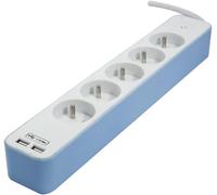 KALANKA-Bloc multiprise 5x16A avec USB - 1,5 m - Blanc/Bleu