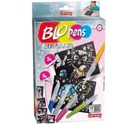 KALANKA-- BLOPENS - Metallic - Kit Créatif de Dessins et Coloriages pour Enfants dès 5 Ans - Set Complet avec Feutres à Souffler, Pochoirs et Feuilles - Effet Métallisé - Loisirs Créatifs