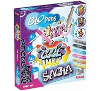 KALANKA-- BLOPENS - Street Art - Set Pochoirs Alphabet et Symboles avec Effet Aérographe - 6 Feutres Dont 1 Métallique - Autocollants et Feuilles Inclus - Activité Créative - Dès 7 Ans
