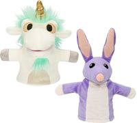 KALANKA-Bluey Unicorse & Bob Bilby Lot de 2 marionnettes à main en peluche ¿ Tissu doux de luxe de 20,3 à 22,9 cm, détails brodés, parfait pour les mains des tout-petits, jeu imaginatif, jouets offic