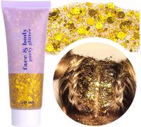 Kalanka-Body Glitter Gel 50ml, Paillettes De Visage, Body Gel Paillettes Shimmer Liquide Fard À Paupières, Paillettes Chunky Pour Le Visage Cheveux Ongles, Holographique Festival Glitter(02 Gold)
