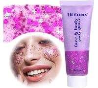 Kalanka-Body Glitter Gel, Gel Paillettes Visage, 50ml Paillette Gel Liquid, Gel Paillettes Visage Et Cheveux, Paillettes Chunky Holographique Pour Maquillage Sirène, Noël, Pâques, Lèvres (Rose Rouge)