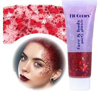 Kalanka-Body Glitter Gel, Gel Paillettes Visage, 50ml Paillette Gel Liquid, Gel Paillettes Visage Et Cheveux, Paillettes Chunky Holographique Pour Maquillage Sirène, Noël, Pâques, Lèvres (Rouge)