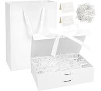 Kalanka-Boite A Cadeau Avec Couvercle,23 X 17 X 7cm Boîte Cadeau Vide Pliable,Boite Cadeau Avec Noeud,Cartes De V?ux Et Raphia Pour Mariages,Anniversaires,Saint-Valentin Et Noël¿Blanc¿