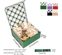 Kalanka-Boîte Cadeau Vert 22x22x10cm, Boîte Cadeau Haut De Gamme Avec Couvercle Magnétique Et Ruban Pour Emballage Cadeau De Vacances, Mariage, Anniversaire, Doublure À Carreaux