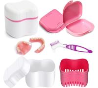 Kalanka-Boîte De Prothèse, Panier Porte-Brosse De Prothèse, Boîte À Dentier, Étuis De Prothèse Avec Brosses De Nettoyage De Prothèse, Pour Le Nettoyage Du Stockage Des Fausses Dents.Rose