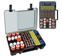 KALANKA-Boîte de rangement pour piles avec testeur - Pour plus de 120 piles AA, AAA, 9 V, C, D, lithium, CR2025, CR1632 et CR2032 - Design mural - Noir (piles non incluses)