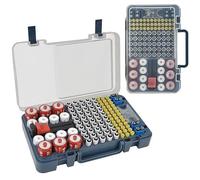 KALANKA-Boîte de rangement pour piles avec testeur - Pour plus de 120 piles AA, AAA, 9 V, C, D, lithium, CR2025, CR1632 et CR2032 - Design mural - Bleu (piles non incluses)