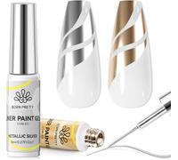 Kalanka-Born Pretty Gel Nail Polish Liner Set - Miroir Chrome Silver Gold Liner Nail Art M¿¿Tallique Miroir Effet Swirl Manicure Set