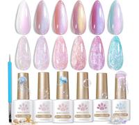 Kalanka-Born Pretty Vernis Semi Permanents Nacr¿¿, 6 Couleurs Rose Violet Blanc Le Lac Vert Scintillant Perle Effet Nail Polish Glitter Soak Off U V/Led Pour Salon Diy Home