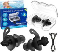 KALANKA-Bouchons d'Oreilles Piscine Enfant 3-4, 2 Paires Bouchons Oreille Piscine Enfant Imperméables Confortables Réutilisables avec Cordon Connecteur en Silicone pour Nageurs, Douche, Bain, Piscin