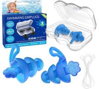 KALANKA-Bouchons d'Oreilles Piscine Enfant 3-4, 2 Paires Bouchons Oreille Piscine Enfant Imperméables Confortables Réutilisables avec Cordon Connecteur en Silicone pour Nageurs, Douche, Bain, Piscin