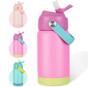 Kalanka-Bouteille D'eau Isotherme Pour Enfants, 350ml Gourde Isotherme Pour Enfants Avec Paille, Motif Anti-Rayures Avec Poignée, Sans Bpa, Pour Boisson Chaude Ou Froide Pour Garçons Filles(Rose Roug