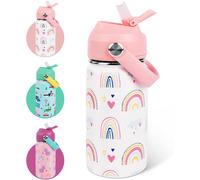 Kalanka-Bouteille D'eau Isotherme Pour Enfants, 350ml Gourde Isotherme Pour Enfants Avec Paille, Motif Anti-Rayures Avec Poignée, Sans Bpa, Pour Boisson Chaude Ou Froide Pour Garçons Filles(Arc-En-Ci