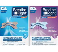 Kalanka-Breathe Right Lot Bandelettes Nasales Original, Beige, 10 Unités + Bandelettes Nasales Sensitive, Transparentes, 10 Unités