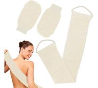 Kalanka-Brosse Dos Douche, Lot De 3 Gant Exfoliant Corps, Gant De Toilette Exfoliant Double Face En Fibre De Bambou, Avec 1 Sangle De Bain + 2 Gants Exfoliants Pour Le Corps (Blanc Crème)