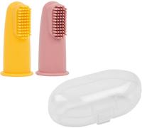 Kalanka-Brosses À Dents En Silicone Pour Bébé, 2x Brosses À Dents De Doigt Pour Bébés Et Tout-Petits, 1x Étui De Protection, Sans Bpa, Silicone, Jaune/Rose