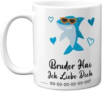KALANKA-Bruder Hai Tasse Geschenk ¿ Süßes Geburtstagsgeschenke für Bruder, Weihnachten Geschenkidee ¿ 11oz Kaffeetasse Keramik, Mikrowellen Spülmaschinenfest, Geschenk von Schwester