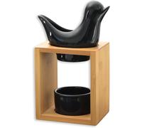 Kalanka-Brûle Parfum Birdy Noir - Brûleur Fondant Cire Parfumée \U2013 Diffuseur Huile Essentielle Et Parfum Maison \U2013 Bougeoir Aromathérapie Porte Bougie En Bois Et Céramique Décoratif - Hauteur