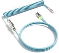 KALANKA-C01 ULTRA Câble spiralé RVB personnalisé pour clavier de jeu, Type-C vers USB-A HyperSpeed, Câble de clavier mécanique à double gaine en TPU avec connecteur Aviator détachable - Bleu
