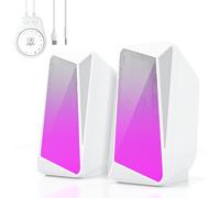 KALANKA-C30 Enceintes PC Gamer Blanc Haut Parleur Bluetooth pour Moniteur, Ordinateur Portable, Jeux, Entrée Auxiliaire 3,5 mm, Alimentation USB, éclairage LED Coloré, 1 Paire