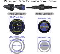 KALANKA-Câble d'alimentation étanche, câble d'extension d'alimentation de connecteur étanche à 3 Broches, Cordon d'alimentation extérieur de lumière IP65 de 1 m 2.5mm2 pour la Sortie du connecteur Po