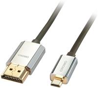 KALANKA-- Câble HDMI vers Micro HDMI A/D CROMO Slimline High Speed 3 Mètres avec Design Slimline, 4k@60Hz 10.2G 3D 1080p HDCP 2.2 ARC CEC Testé ATC Compatible avec TV, PC Monitor, Tablette, Caméra
