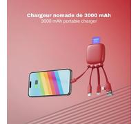 Kalanka-Câble Multi Connecteurs Usb - Hub Usb 4 En 1- Chargeur Universel Et Batterie Externe 3000 Mah En Plastique Recyclé - Octopus Gamma - Rouge