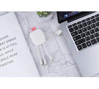 Kalanka-Câble Multi Connecteurs Usb - Hub Usb 4 En 1 Usb, Usb-C, Lightning,Micro Usb- Chargeur Universel Et Batterie Externe 3000 Mah En Plastique Recyclé - Octopus Gamma - Blanc