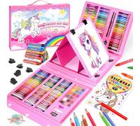 KALANKA-Cadeau Fille 3 4 5 6 7 8 9 10 ans, Malette Dessin Enfant Crayon de couleurs Palette Aquarelle Jouet Fille 3-10 ans Coloriage Enfant Cadeau Anniversaire Fille Crayons de Cire Licorne Fille
