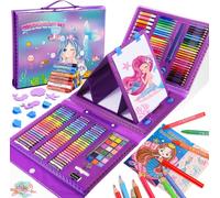 KALANKA-Cadeau Fille 3 4 5 6 7 8 9 10 ans, Sirène Malette Dessin Enfant Crayon de couleurs Palette Aquarelle Sirène Jouet Fille 3-10 ans Coloriage Enfant Cadeau Anniversaire Fille Crayons de Cire