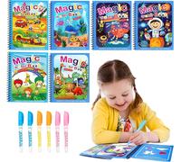 KALANKA-Cahiers de Coloriage à Eau 6 Pièces Coloriage Magique Book Livre de Coloriage D'eau Réutilisable Peinture Magique à L'eau Cahier de Dessin Magique pour Enfants 3 Ans Plus