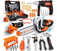 KALANKA-Caisse A Outil Enfant, 50 Pièces Boîte à Outils Enfants Malette Outils Enfant avec 3 Perceuse Électrique, Jouet Outil NoëL Cadeau Garcon Fille 3 Ans+